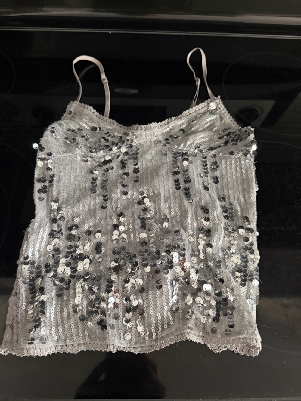 Jaded London Silver Sequin Spaghetti Strap Tank